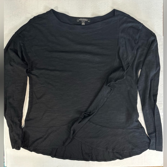 Banana Republic Black Longsleeve Ruffled Front Bottom Cotton Modal Size Small - Picture 6 of 11